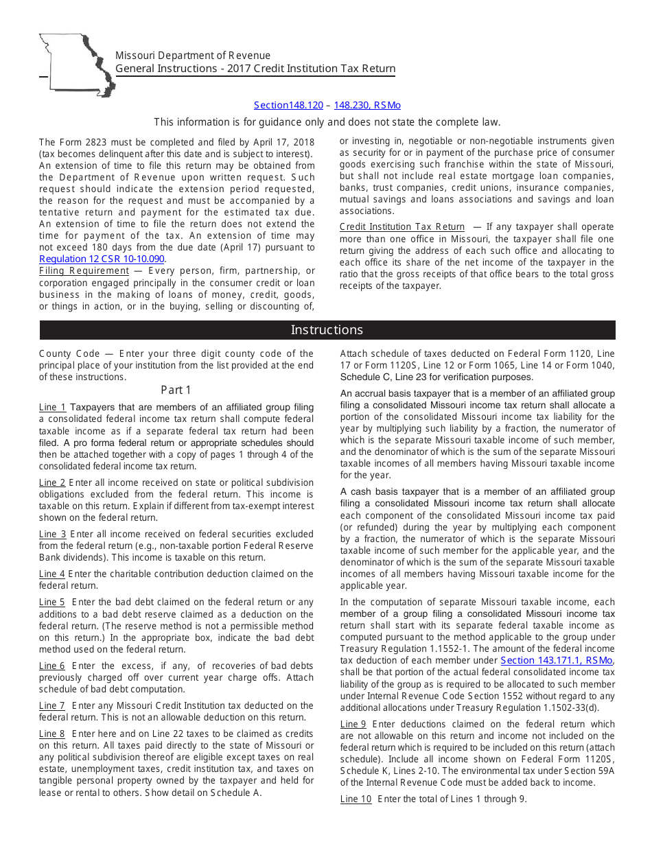 Form 2823 Credit Institution Tax Return - Missouri, Page 3