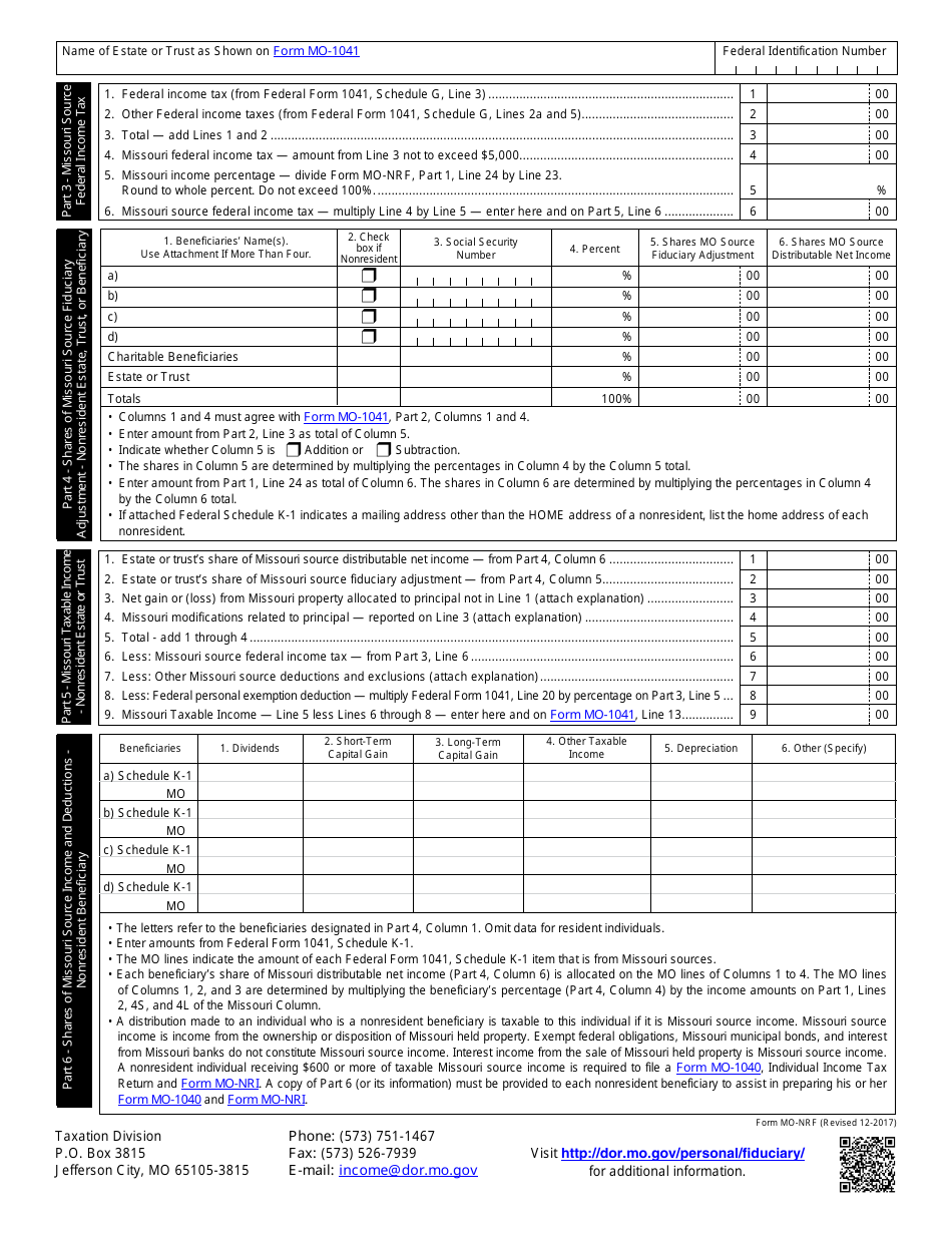 Form MO-NRF Nonresident Fiduciary Form - Missouri, Page 2