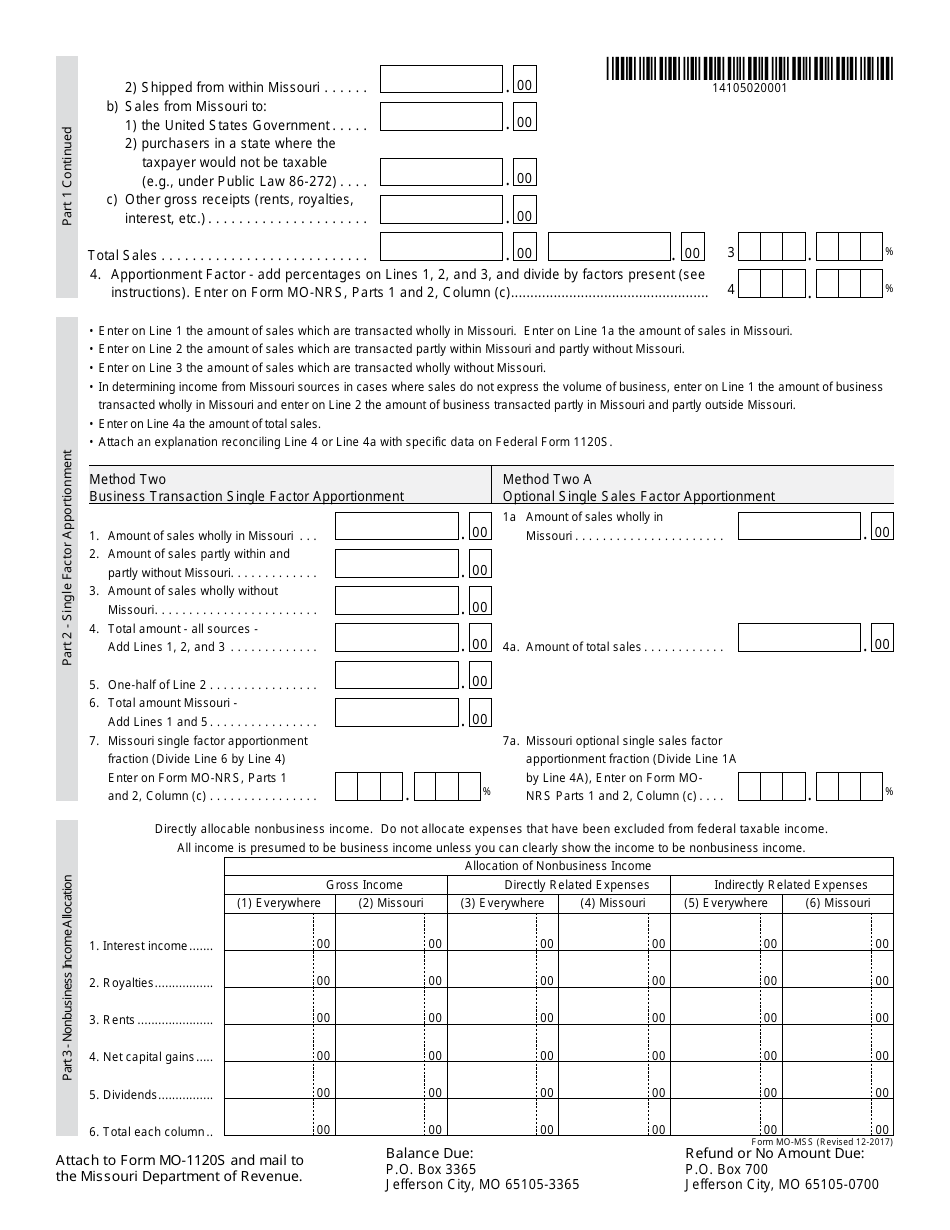 Form MO-MSS S Corporation Allocation and Apportionment Schedule - Missouri, Page 2