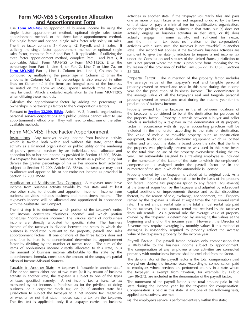 Form MO-MSS S Corporation Allocation and Apportionment Schedule - Missouri, Page 4