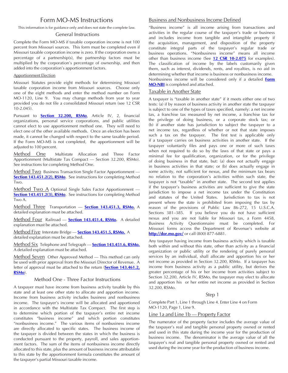 Form MO-MS Corporation Allocation and Apportionment of Income Schedule - Missouri, Page 3