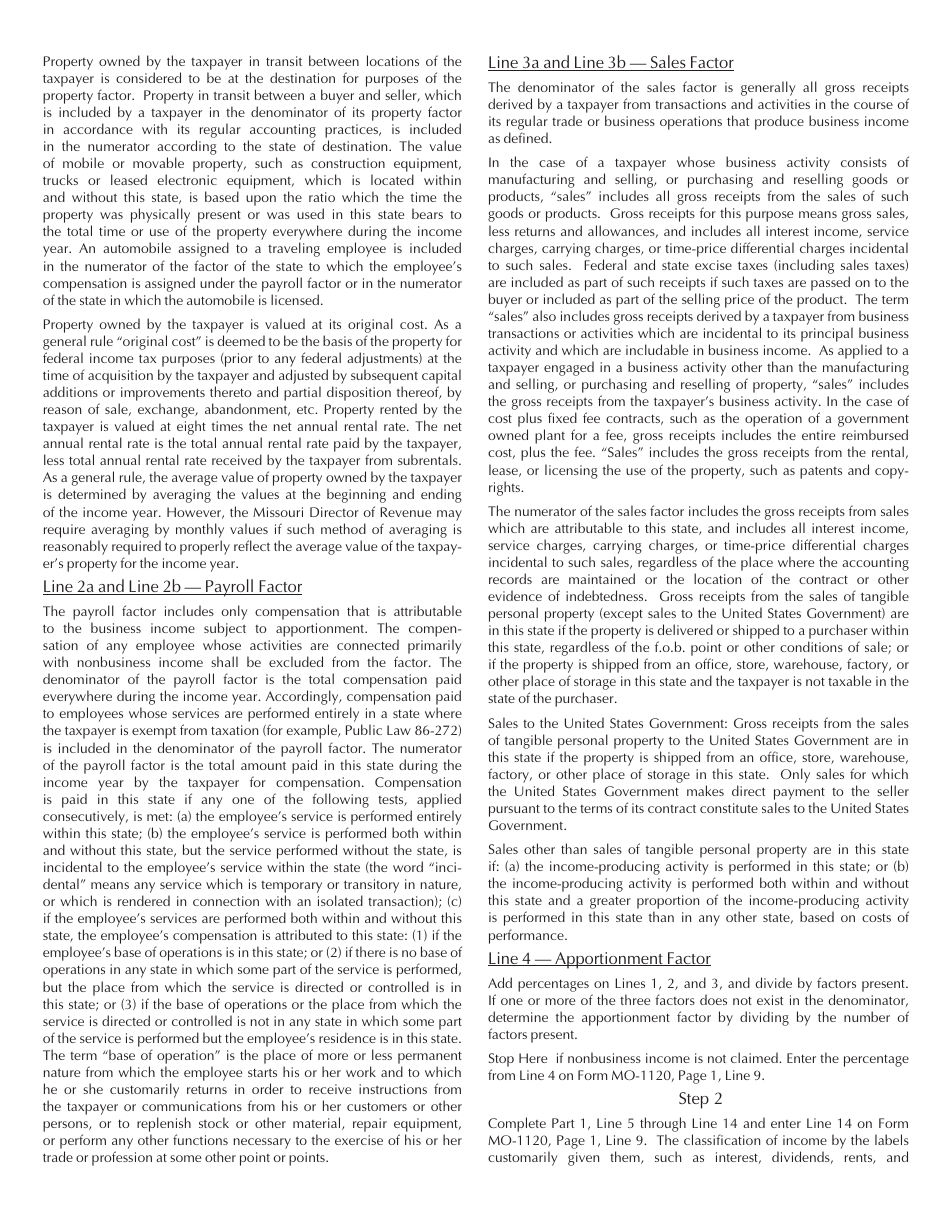 Form MO-MS Corporation Allocation and Apportionment of Income Schedule - Missouri, Page 4