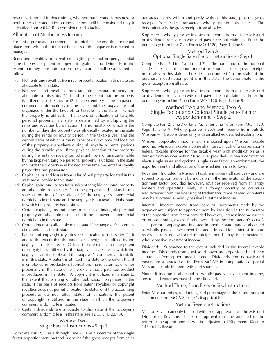 Form MO-MS Corporation Allocation and Apportionment of Income Schedule - Missouri, Page 5