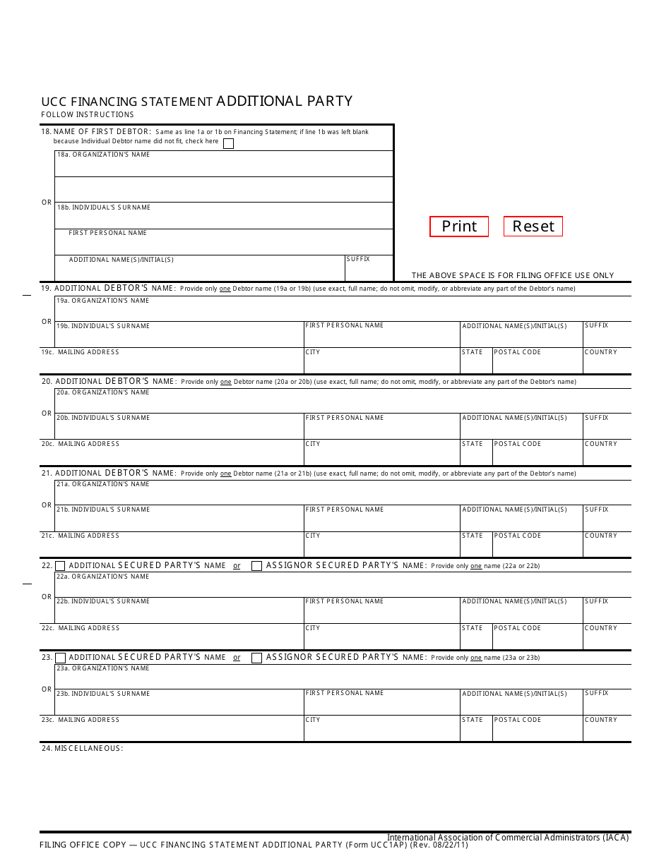 Form UCC1AP Ucc Financing Statement Additional Party - Texas, Page 1