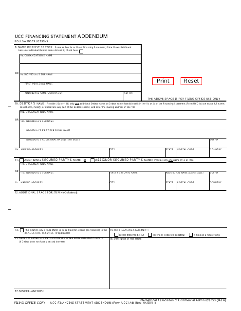 Form UCC1AD  Printable Pdf