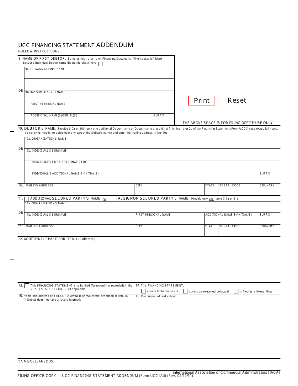 Form UCC1AD Ucc Financing Statement Addendum - Texas, Page 1