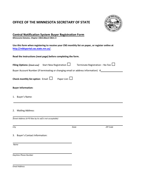 Central Notification System Buyer Registration Form - Minnesota