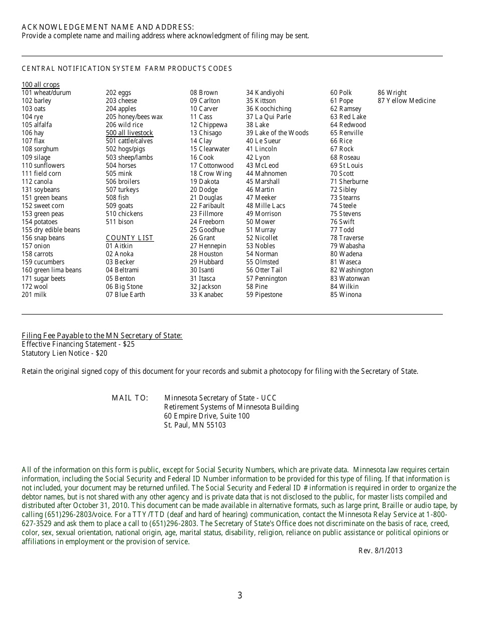 Form CNS-1 Effective Financing Statement (Efs) / Statutory Lien Notice - Minnesota, Page 3