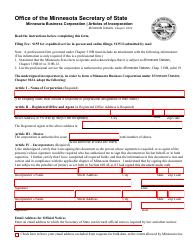 Document preview: Minnesota Business Corporation - Articles of Incorporation Form - Minnesota