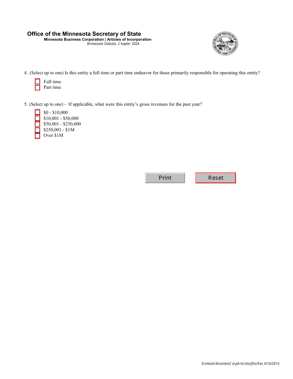 Minnesota Business Corporation - Articles of Incorporation Form - Minnesota, Page 3