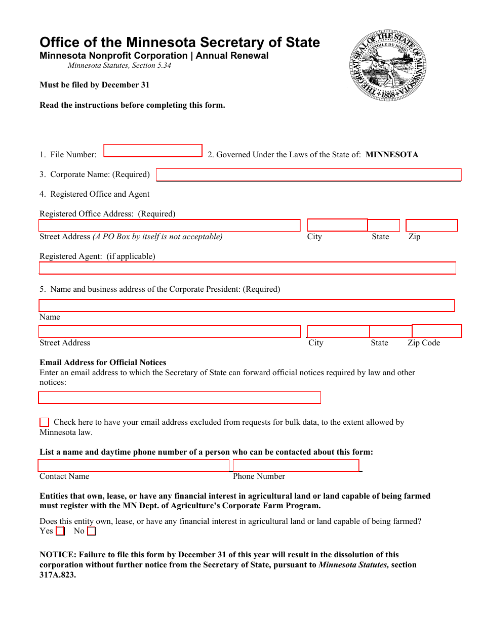 Minnesota Minnesota Nonprofit Corporation Annual Renewal Download ...