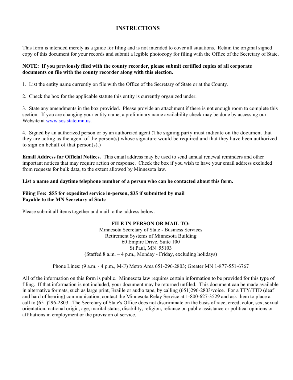 Minnesota Nonprofit Corporation Election to Chapter 317a - Minnesota, Page 3