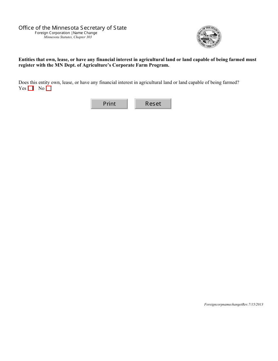 Foreign Corporation or Cooperative Name Change Form - Minnesota, Page 2