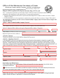 Minnesota Limited Liability Company Articles of Organization Form - Minnesota