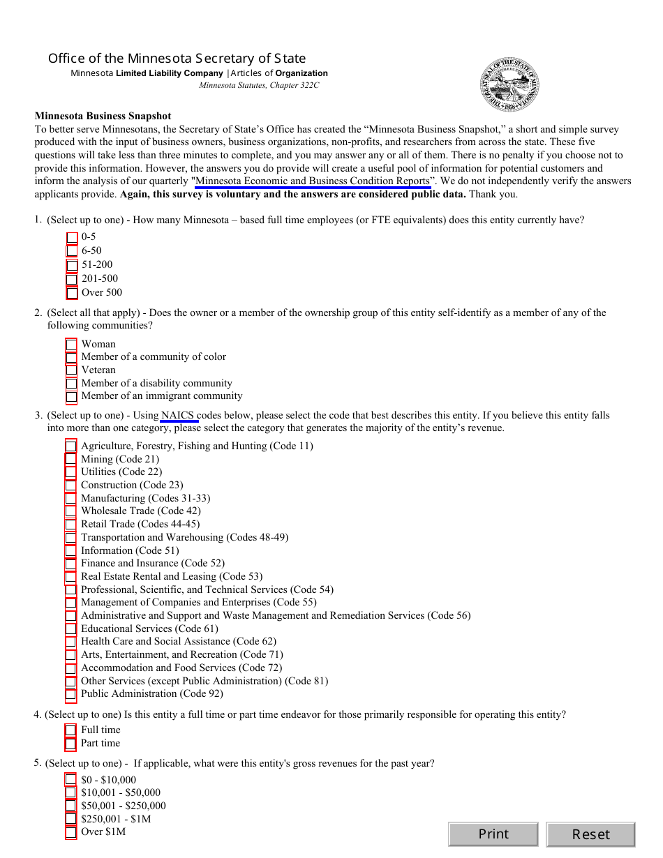 Minnesota Limited Liability Company Articles of Organization Form - Minnesota, Page 2