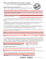 Document preview: Foreign Limited Liability Company Certificate of Withdrawal - Minnesota