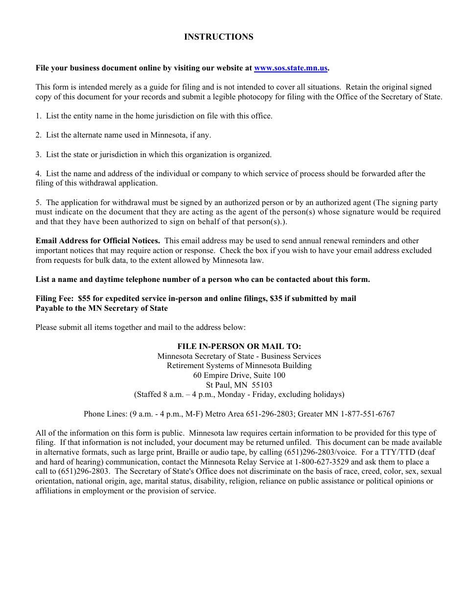 Foreign Limited Liability Company Certificate of Withdrawal - Minnesota, Page 2
