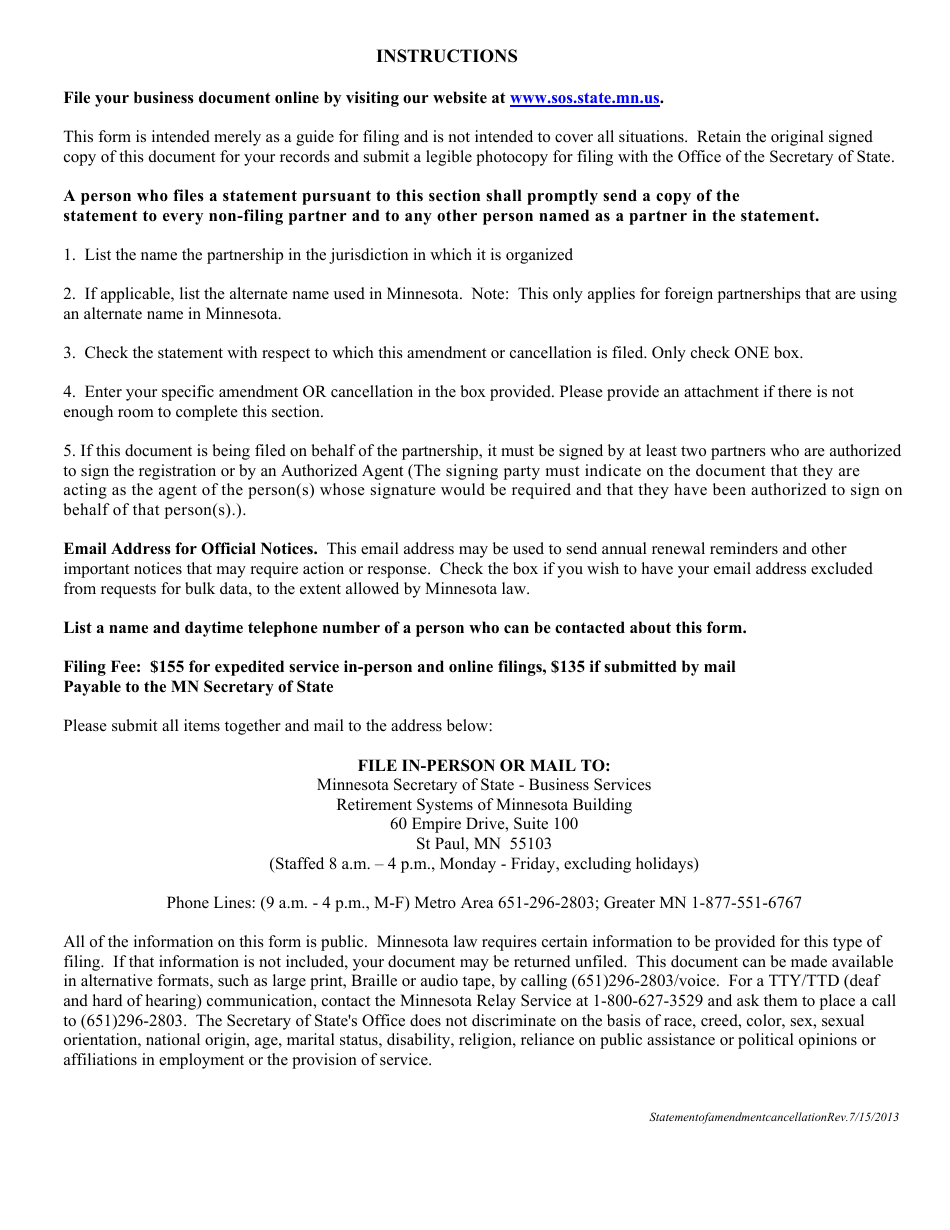 Statement of Amendment or Cancellation - Minnesota, Page 3