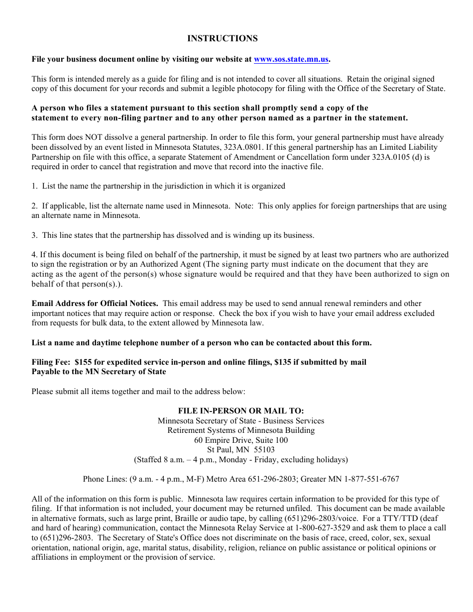 Limited Liability Partnership Statement of Dissolution - Minnesota, Page 2