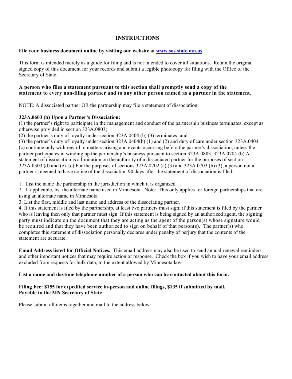 Statement of Dissociation Form - Minnesota, Page 2