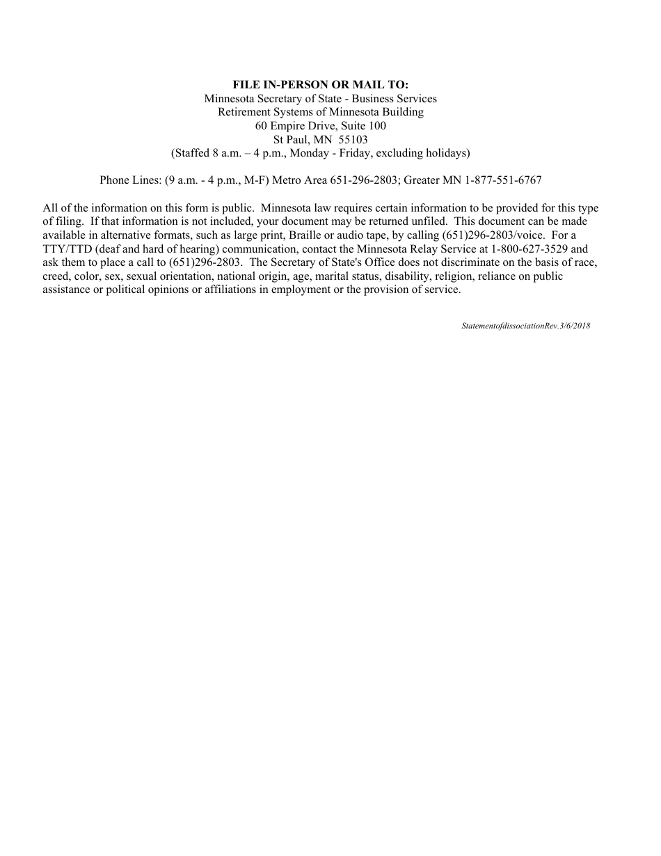 Statement of Dissociation Form - Minnesota, Page 3