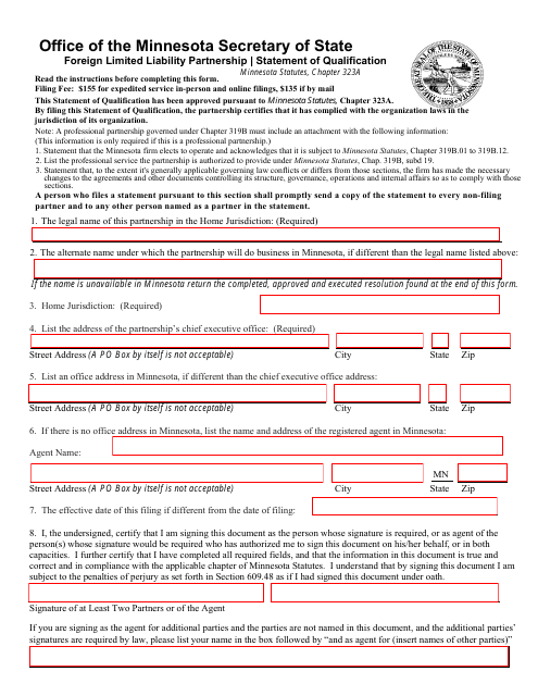 Foreign Limited Liability Partnership Statement of Qualification Form - Minnesota Download Pdf
