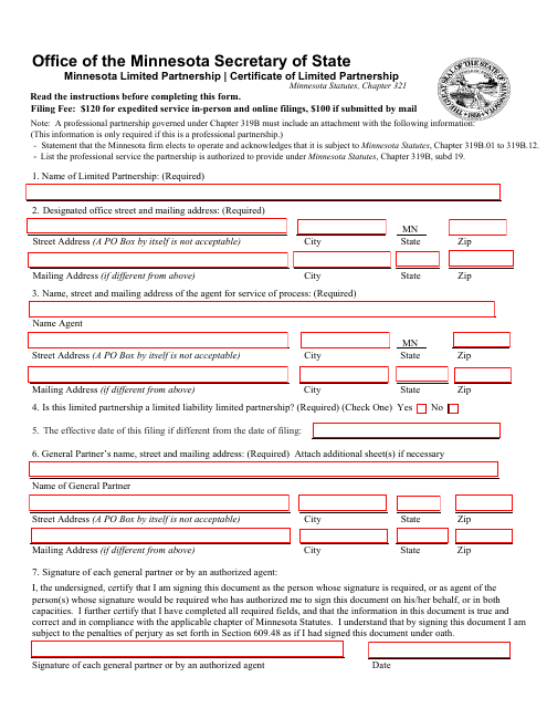 Minnesota Certificate Of Limited Partnership Form Download Fillable Pdf Templateroller