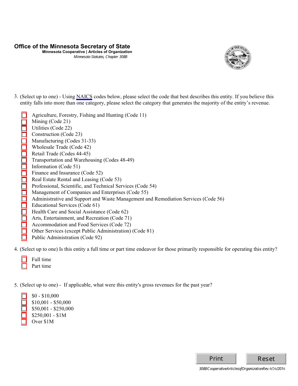 Minnesota Cooperative Articles of Organization Form - Minnesota, Page 3
