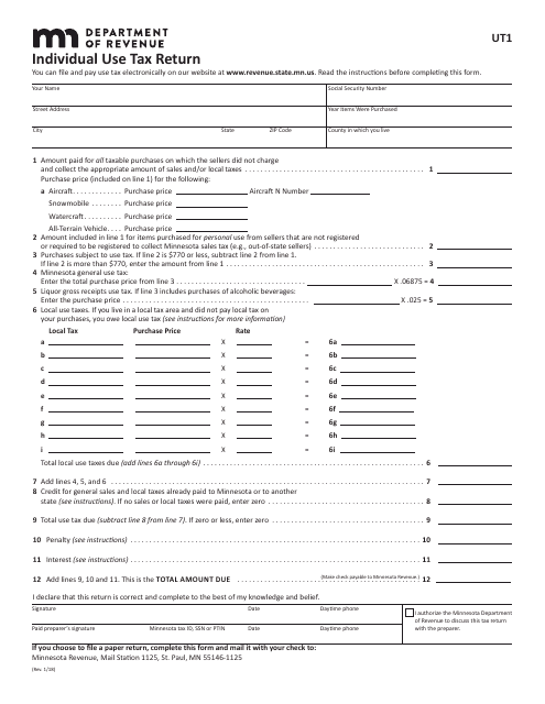 Form UT1  Printable Pdf