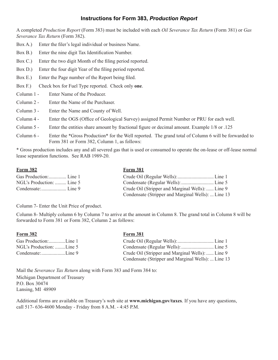 Form 383 Production Report - Gross Production by Well Schedule - Michigan, Page 2