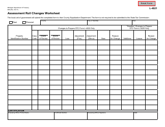 Form 606 &quot;Assessment Roll Changes Worksheet&quot; - Michigan