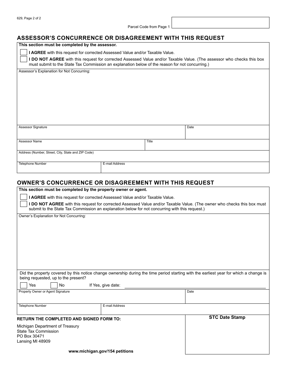 Form 629 Notice of Property Incorrectly Reported or Omitted From the Assessment Roll Filed by a Person Other Than the Owner, Assessor or Equalization Director - Michigan, Page 2