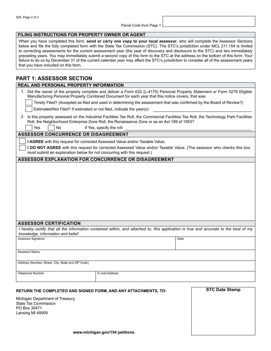Form 628 Notice by Owner of Property Incorrectly Reported or Omitted From Assessment Roll - Michigan, Page 2