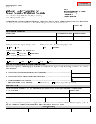 Document preview: Form 2011 Michigan Holder Transmittal for Annual Report of Unclaimed Property - Michigan