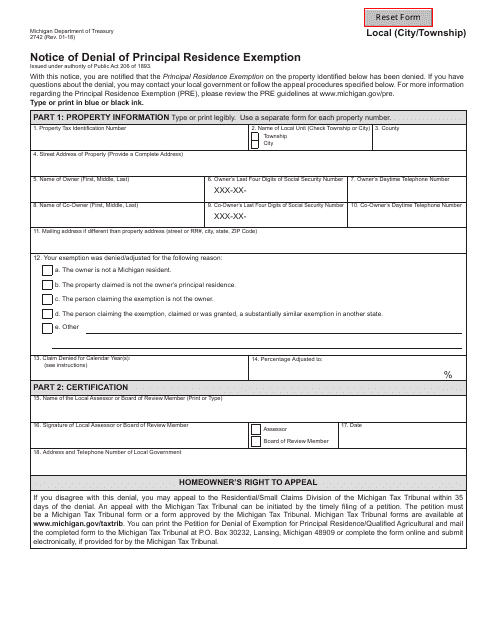 Form 2742  Printable Pdf