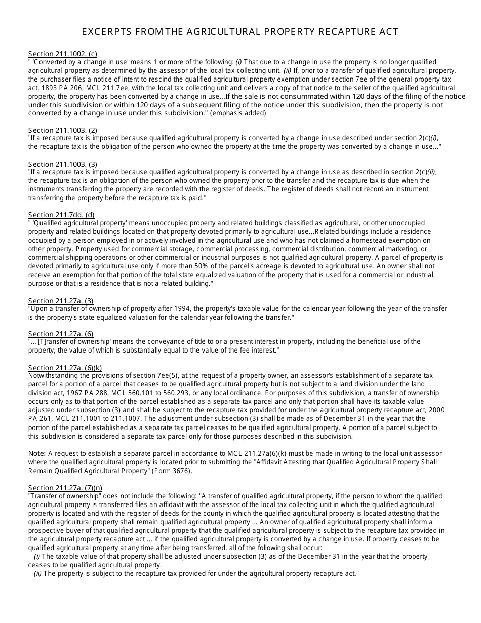 Form 3677 Notice of Intent to Rescind the Qualified Agricultural Property Exemption - Michigan, Page 2