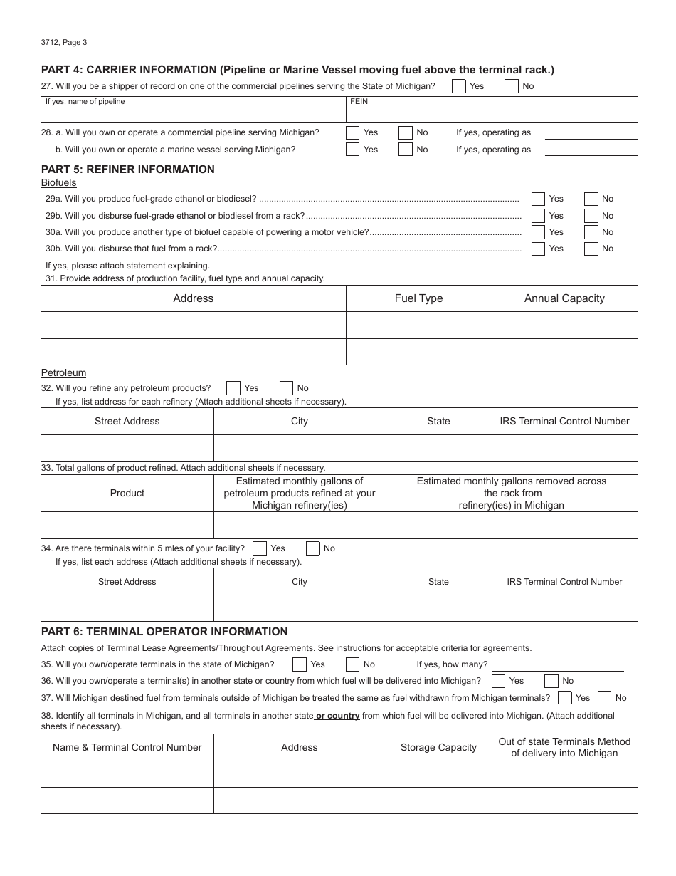 Form 3712 Motor Fuel Tax License Application - Michigan, Page 3