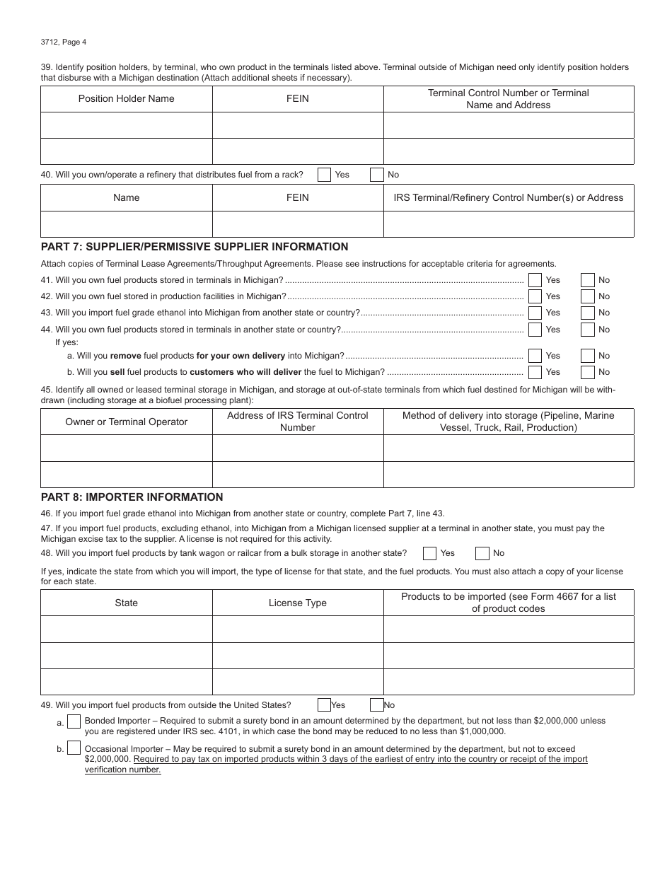 Form 3712 - Fill Out, Sign Online and Download Fillable PDF, Michigan ...