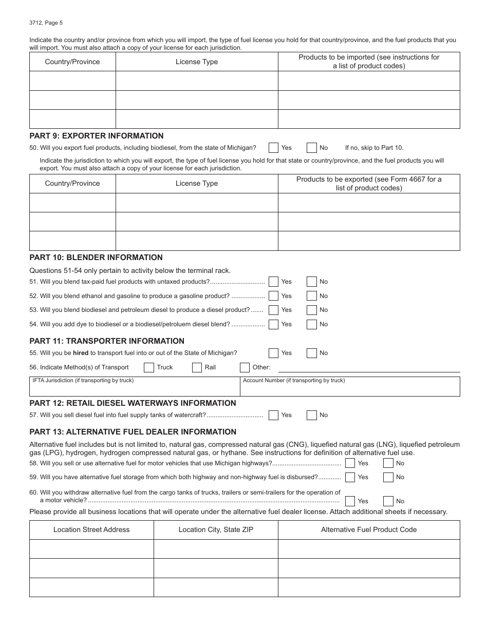 Form 3712 Motor Fuel Tax License Application - Michigan, Page 5