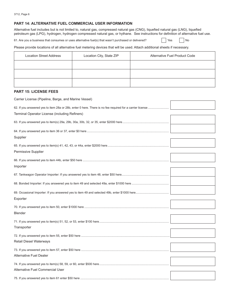 Form 3712 Motor Fuel Tax License Application - Michigan, Page 6