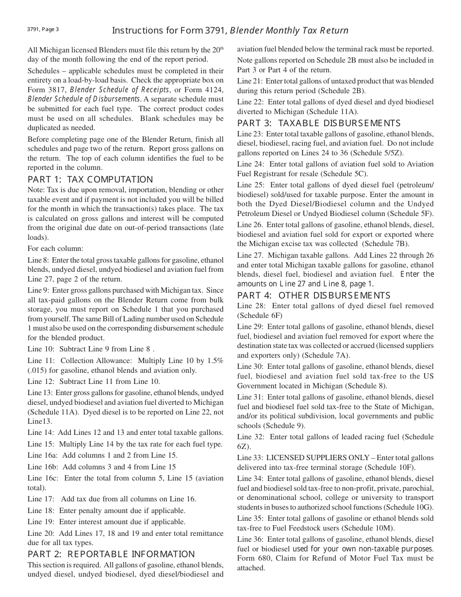 Form 3791 Blender Monthly Tax Return - Michigan, Page 3