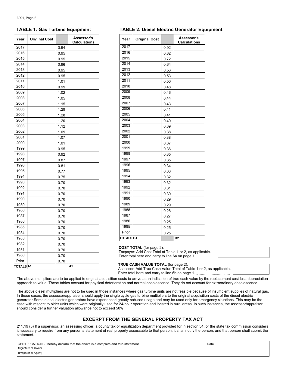 Form 3991 Gas Turbine and Diesel Electric Generator Report - Michigan, Page 2