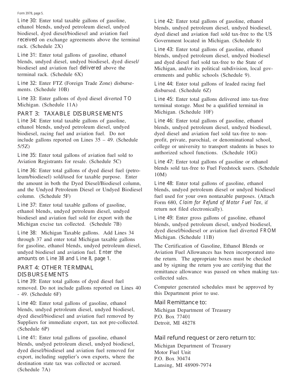 Form 3978 Fuel Supplier Return - Michigan, Page 5