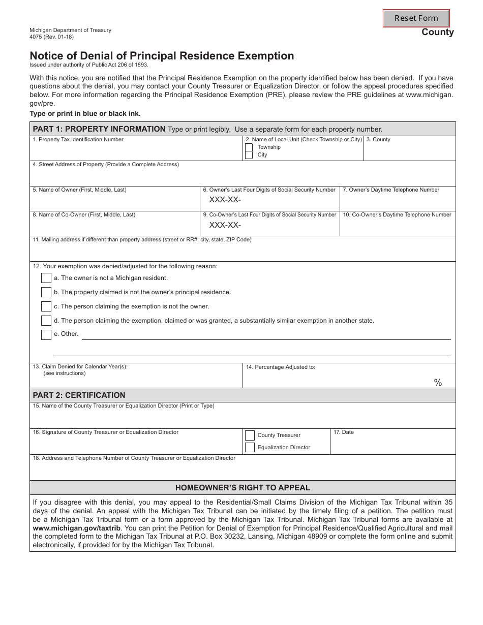 Form 4075 Download Fillable PDF Or Fill Online Notice Of Denial Of ...