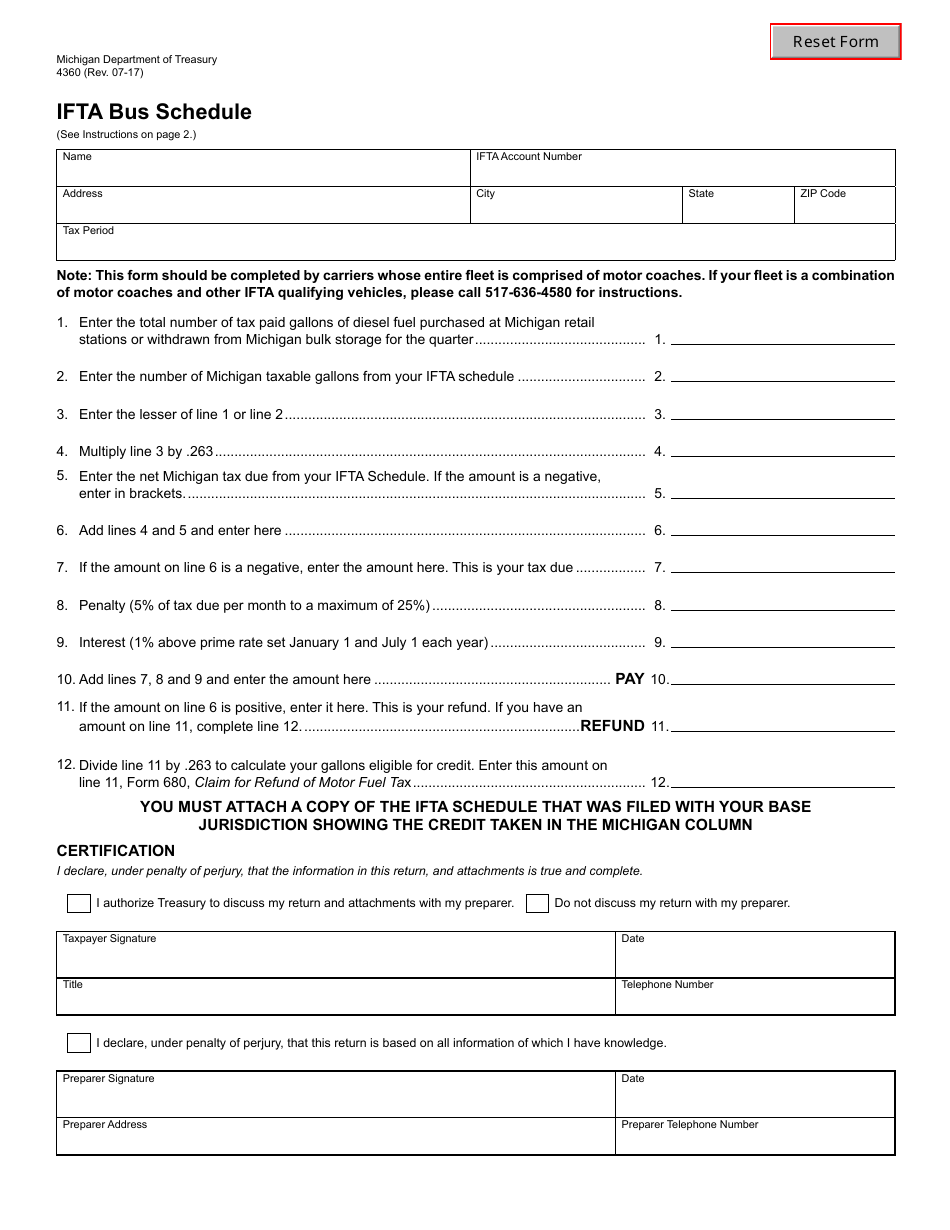 Form 4360 Ifta Bus Schedule - Michigan, Page 1