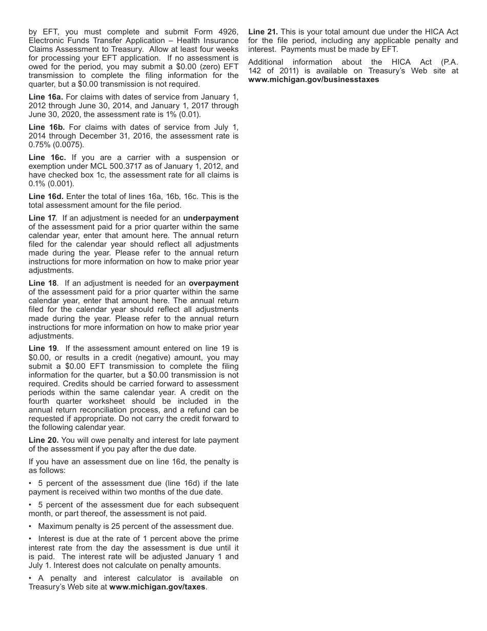 Form 4930 Quarterly Worksheet for Health Insurance Claims Assessment (Hica) - Michigan, Page 3