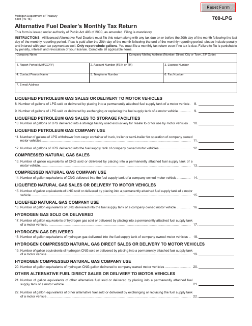 Form 5494 (700-LPG)  Printable Pdf