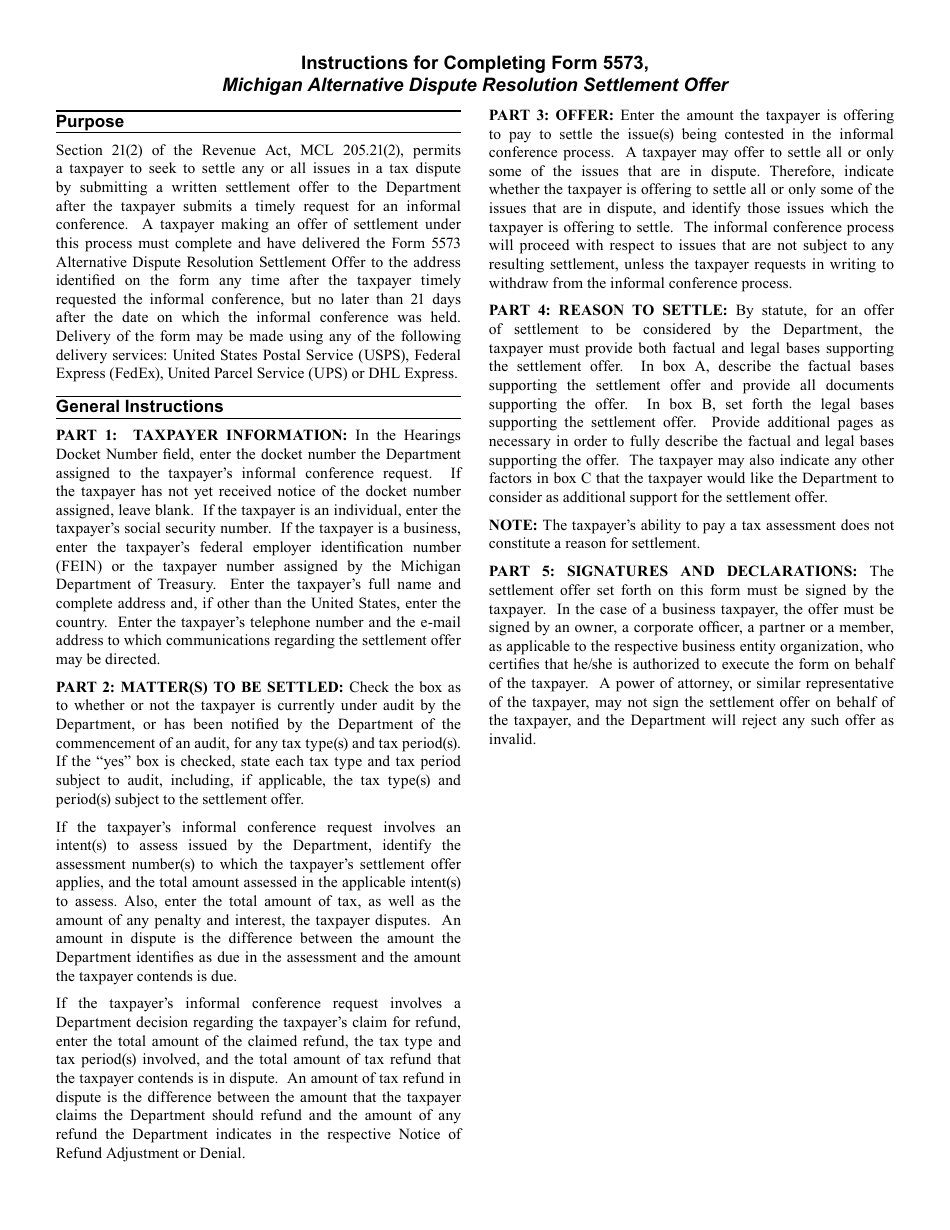 Form 5573 Michigan Alternative Dispute Resolution Settlement Offer - Michigan, Page 3