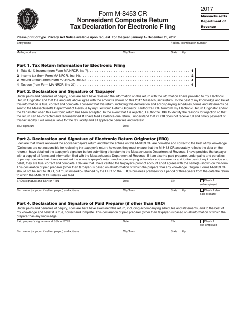 Form M-8453 CR Nonresident Composite Return Tax Declaration for Electronic Filing - Massachusetts, 2017