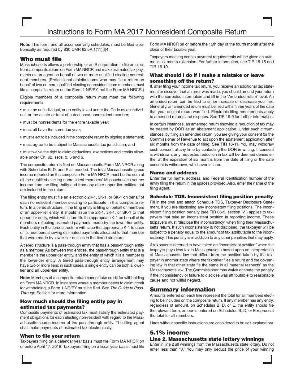 Download Instructions for Form MA Nonresident Composite Return PDF